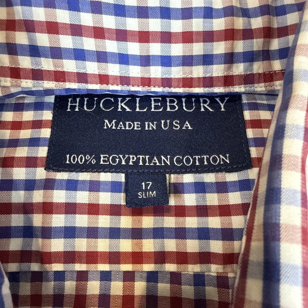 Huckleberry 100% Egyptian‎ Cotton Men's Plaid Button Up Made In USA 17 Slim